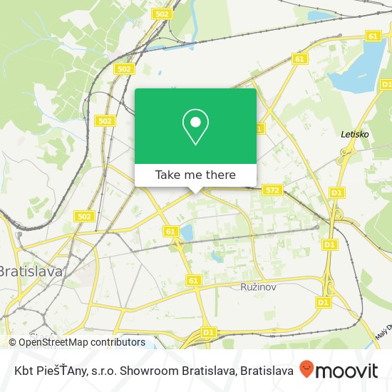 Kbt PiešŤAny, s.r.o. Showroom Bratislava map