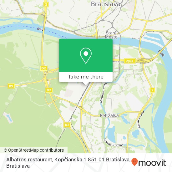 Albatros restaurant, Kopčianska 1 851 01 Bratislava map