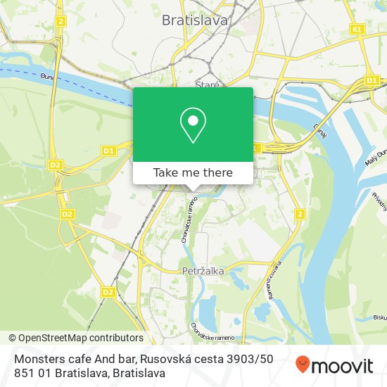 Monsters cafe And bar, Rusovská cesta 3903 / 50 851 01 Bratislava map