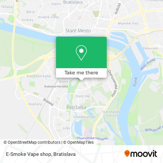 How to get to E-Smoke Vape shop in Bratislava V by Bus, Light Rail, Train or Trolleybus?