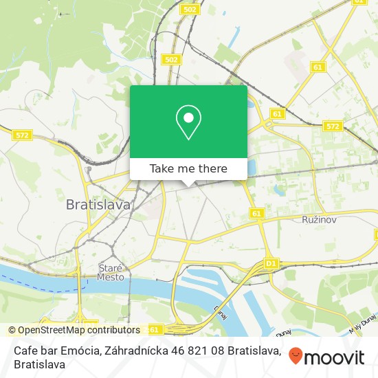 Cafe bar Emócia, Záhradnícka 46 821 08 Bratislava map