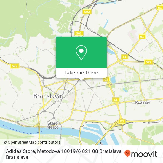 Adidas Store, Metodova 18019 / 6 821 08 Bratislava map