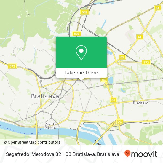 Segafredo, Metodova 821 08 Bratislava map