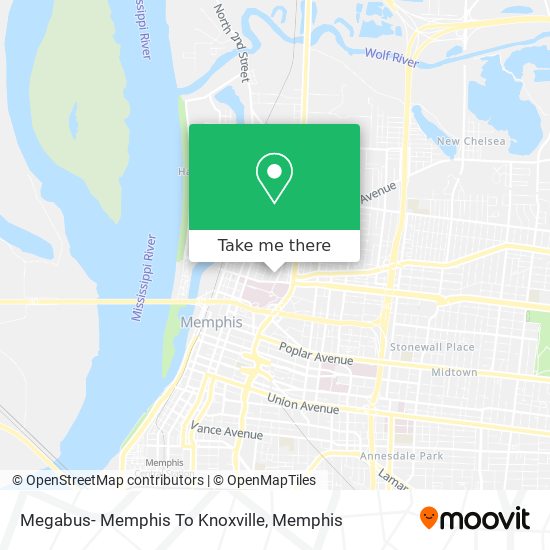 Mapa de Megabus- Memphis To Knoxville