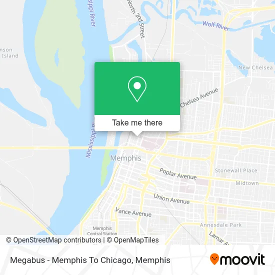 Megabus - Memphis To Chicago map
