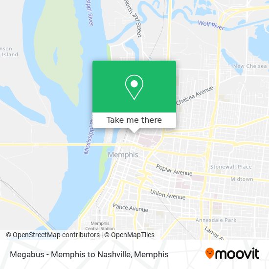 Megabus - Memphis to Nashville map