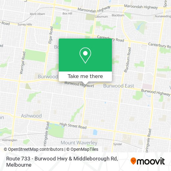 Mapa Route 733 - Burwood Hwy & Middleborough Rd