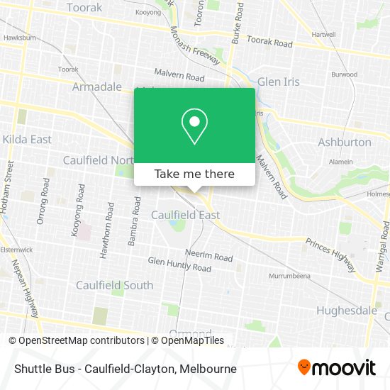 Mapa Shuttle Bus - Caulfield-Clayton