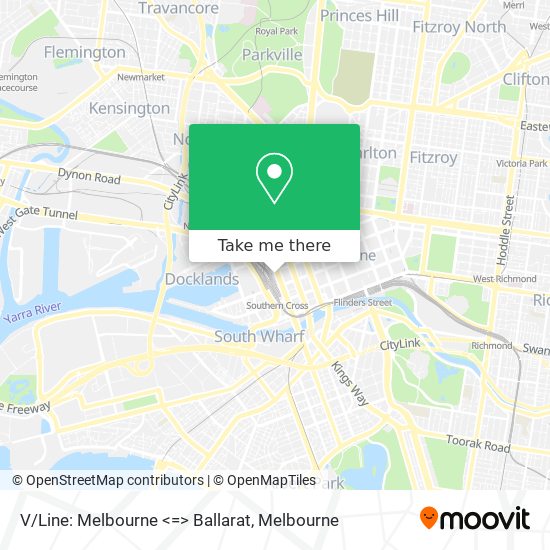 V/Line: Melbourne <=> Ballarat map