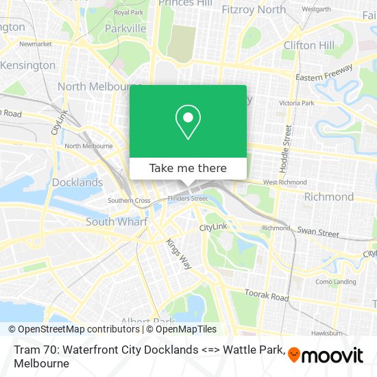 Mapa Tram 70: Waterfront City Docklands <=> Wattle Park