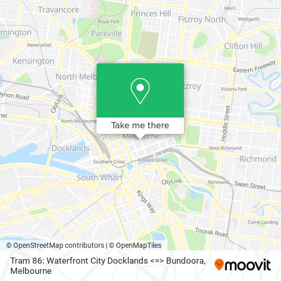 Mapa Tram 86: Waterfront City Docklands <=> Bundoora