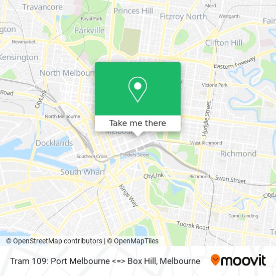 Tram 109: Port Melbourne <=> Box Hill map