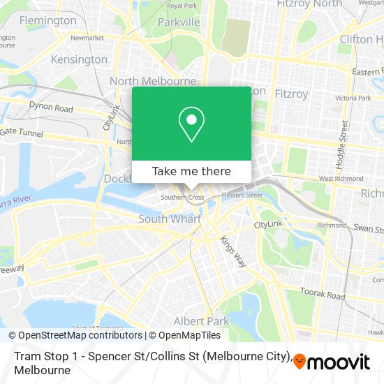 Mapa Tram Stop 1 - Spencer St / Collins St (Melbourne City)