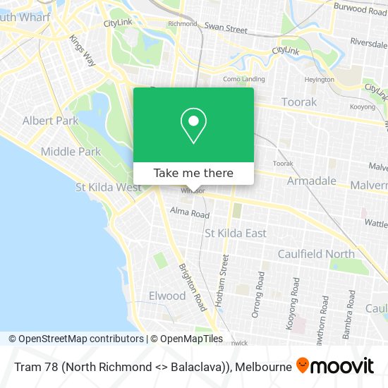 Tram 78 (North Richmond  <> Balaclava)) map