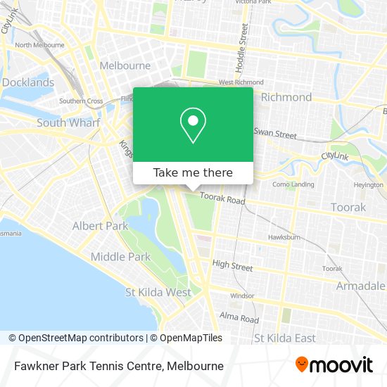 Fawkner Park Tennis Centre map