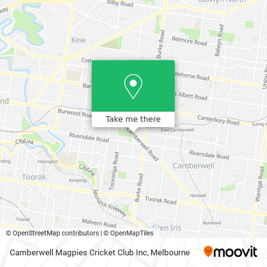 Mapa Camberwell Magpies Cricket Club Inc