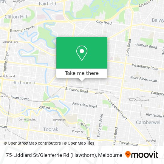 Mapa 75-Liddiard St / Glenferrie Rd (Hawthorn)