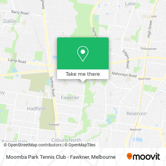 Moomba Park Tennis Club - Fawkner map