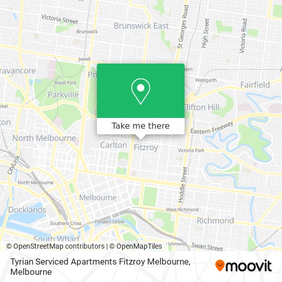 Tyrian Serviced Apartments Fitzroy Melbourne map