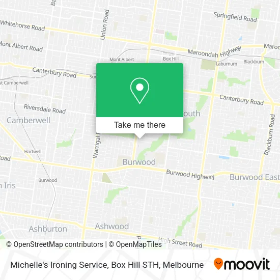 Michelle's Ironing Service, Box Hill STH map