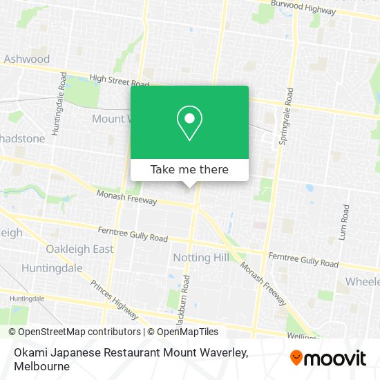 Okami Japanese Restaurant Mount Waverley map