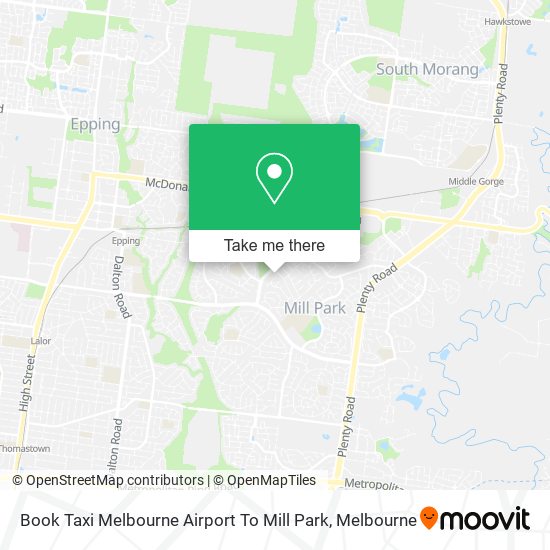 Book Taxi Melbourne Airport To Mill Park map