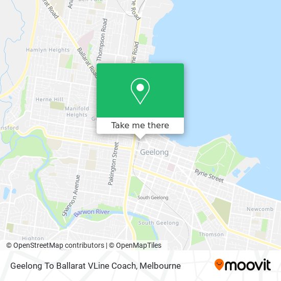 Geelong To Ballarat VLine Coach map