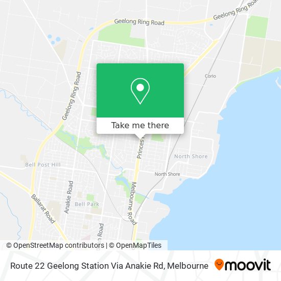 Mapa Route 22 Geelong Station Via Anakie Rd