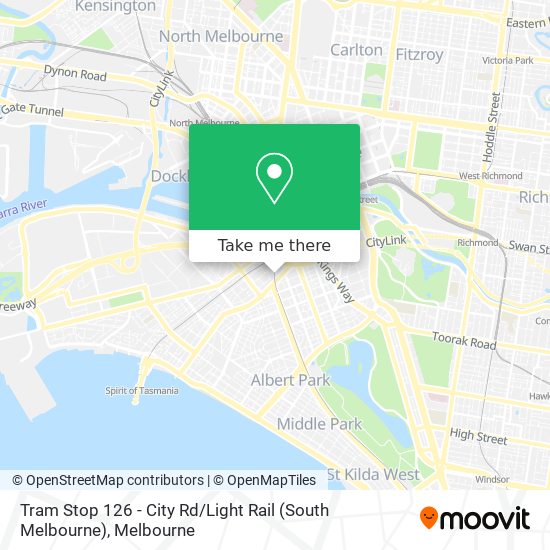 Mapa Tram Stop 126 - City Rd / Light Rail (South Melbourne)