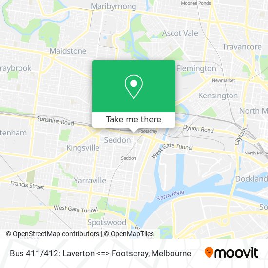 Mapa Bus 411 / 412: Laverton <=> Footscray