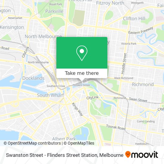 Mapa Swanston Street - Flinders Street Station