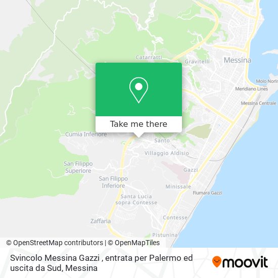 Svincolo Messina Gazzi , entrata per Palermo ed uscita da Sud map