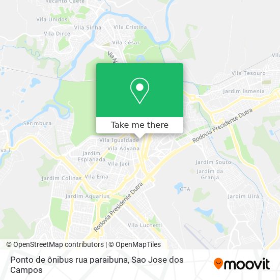 Mapa Ponto de ônibus rua paraibuna