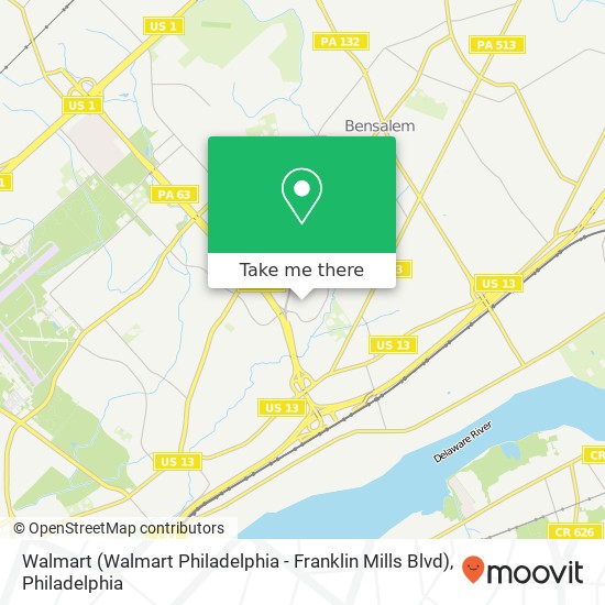 Mapa de Walmart (Walmart Philadelphia - Franklin Mills Blvd)