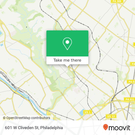 601 W Cliveden St map