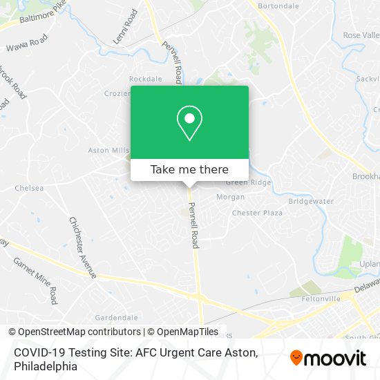 Mapa de COVID-19 Testing Site: AFC Urgent Care Aston