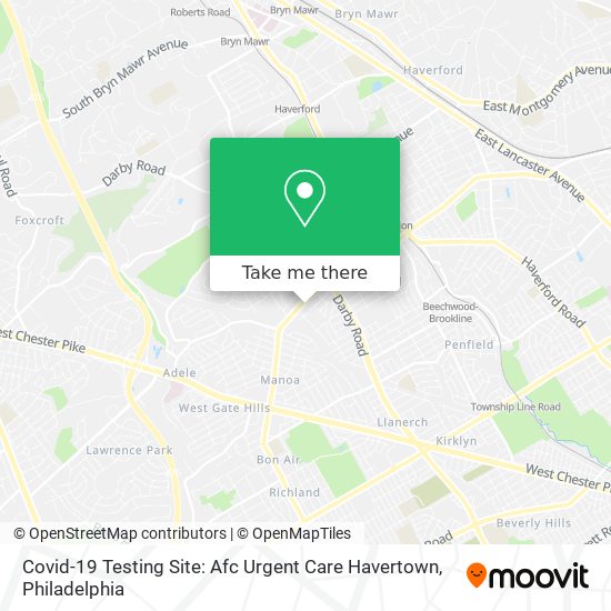 Covid-19 Testing Site: Afc Urgent Care Havertown map