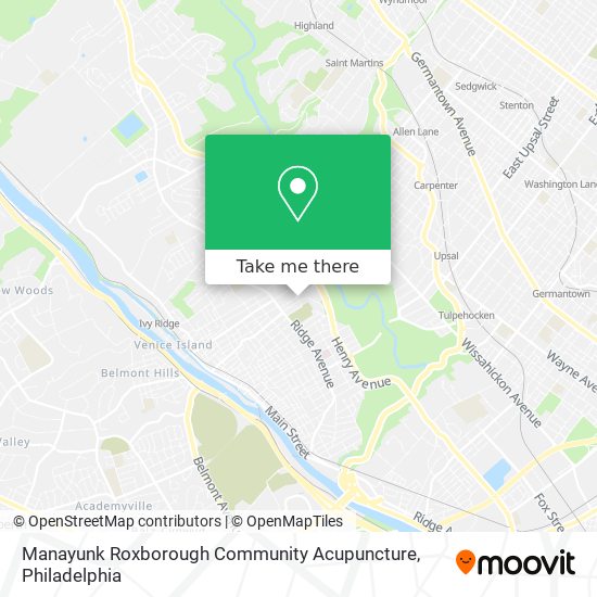 Mapa de Manayunk Roxborough Community Acupuncture