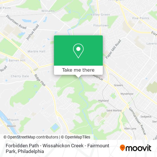 Forbidden Path - Wissahickon Creek - Fairmount Park map