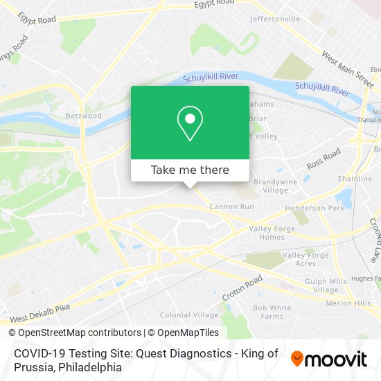 COVID-19 Testing Site: Quest Diagnostics - King of Prussia map