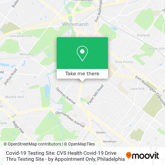 Mapa de Covid-19 Testing Site: CVS Health Covid-19 Drive Thru Testing Site - by Appointment Only