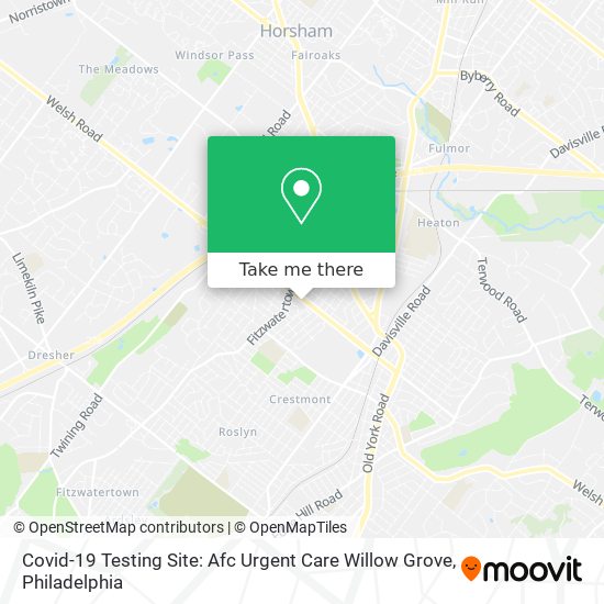 Mapa de Covid-19 Testing Site: Afc Urgent Care Willow Grove