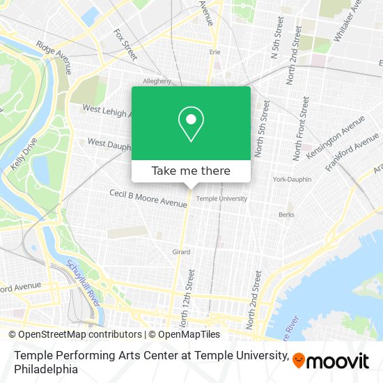Temple Performing Arts Center at Temple University map