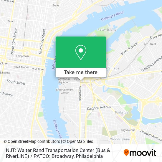 Mapa de NJT: Walter Rand Transportation Center (Bus & RiverLINE) / PATCO: Broadway