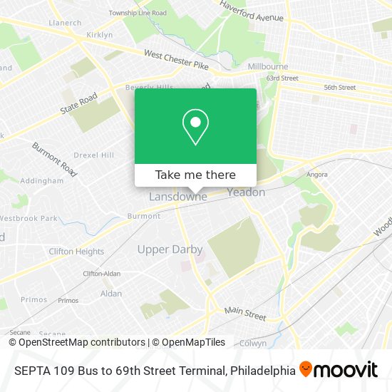 SEPTA 109 Bus to 69th Street Terminal map
