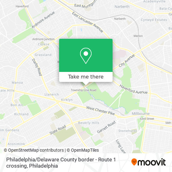 Philadelphia / Delaware County border - Route 1 crossing map