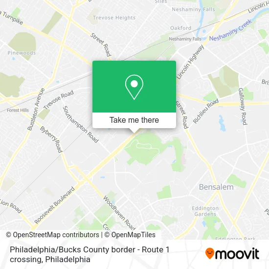 Mapa de Philadelphia / Bucks County border - Route 1 crossing