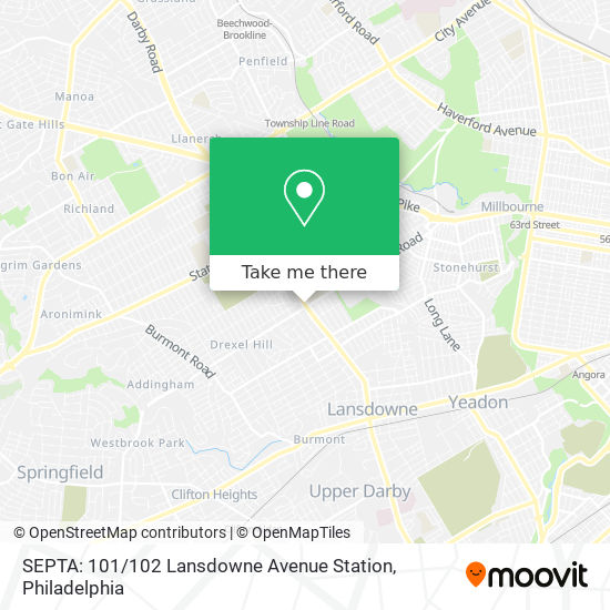 SEPTA: 101 / 102 Lansdowne Avenue Station map