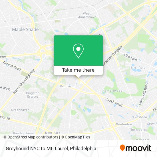 Mapa de Greyhound NYC to Mt. Laurel