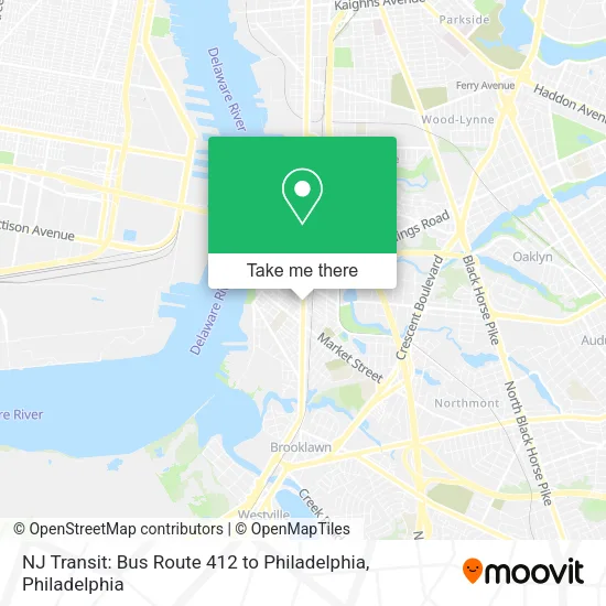 Mapa de NJ Transit: Bus Route 412 to Philadelphia